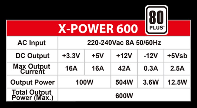 XIGAMTEK X-POWER 600W 80+ PSU