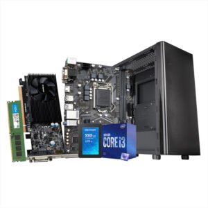 Intel Core i3-10100F – GIGABYTE GeForce GT 1030 Low Profile 2G GDDR5 – GIGABYTE H410M S2H V3 – Crucial 8GB DDR4 2666MHz – HIKVISION E100 128GB SSD – Thermaltake V200 TG + 600W PSU