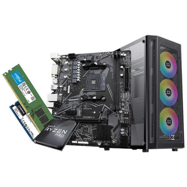 AMD Ryzen 3 PRO 2100GE Bundle - AMD Ryzen 3 PRO 2100GE - ASUS PRIME B450M-K II - Crucial 8GB DDR4 3200MHz - Kingston NV1 250G M.2 2280 NVMe SSD - Xigmatek Master X Rainbow RGB Fans - Xigmatek X-POWER 600W 80+ PSU