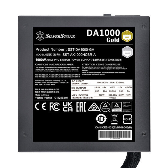 SilverStone DA1000 Gold Cybenetics Gold 1000W semi-modular ATX power supply