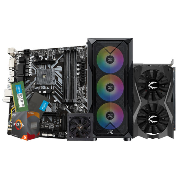 AMD Ryzen 5 4500 - ZOTAC GTX 1650 AMP Core 4GB Bundle - GIGABYTE B450M DS3H V2 - Crucial 16GB DDR4 3200MHz - Crucial BX500 240GB 2.5” SSD - Xigmatek Moon Knight + 500W PSU